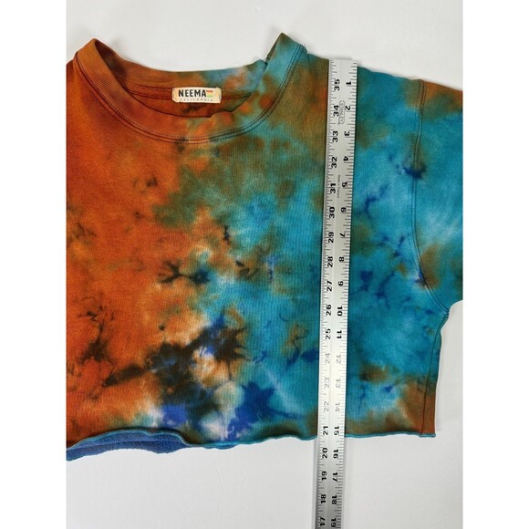 NEEMA California Sweatshirt Womens Small Cropped Tie Dye Orange Blue Pullover - Picture 9 of 11